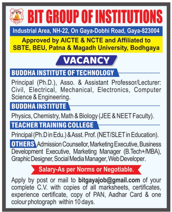 BIT Teaching & Non Teachning Recruitment 2023