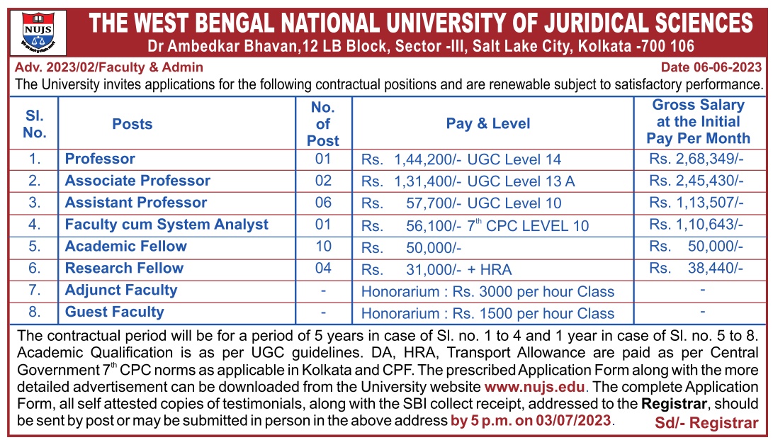 NUJS Teaching & Non Teaching Recruitment 2023