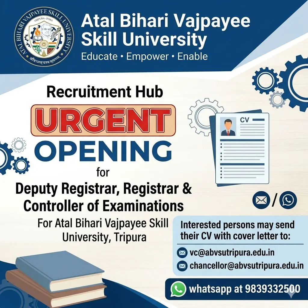 Atal Bihari Vajpayee Skill University,Tripura Teaching Non-Teaching Recruitment 2026
