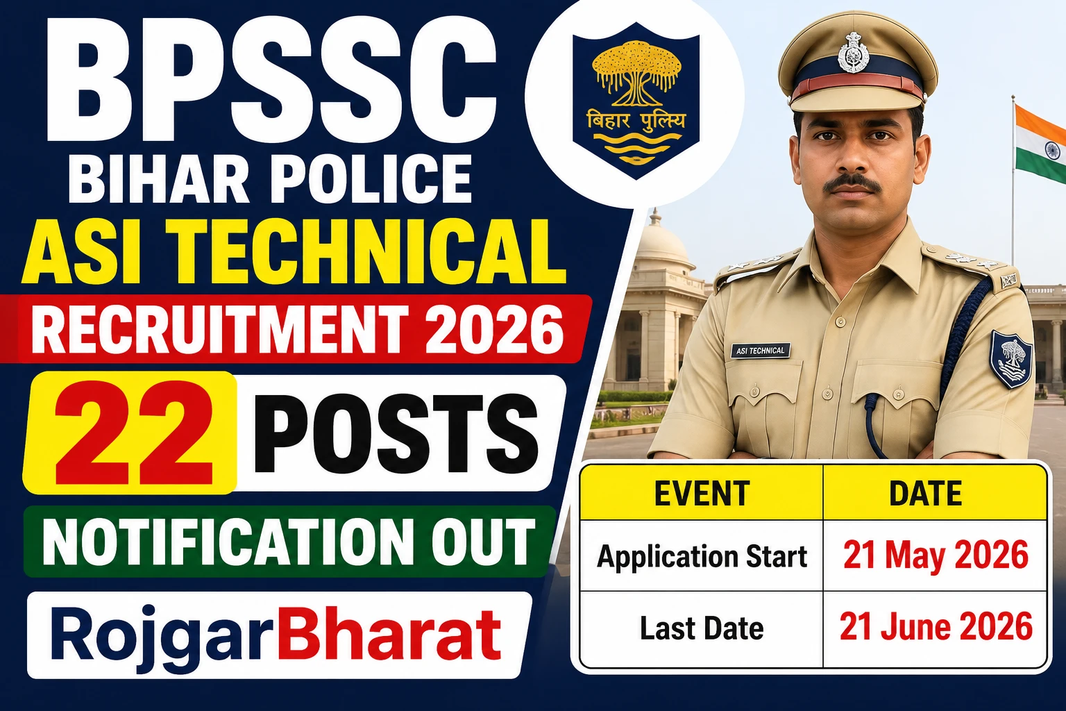 BPSSC Bihar Police ASI Technical Recruitment 2026 Notification Out 22 Posts