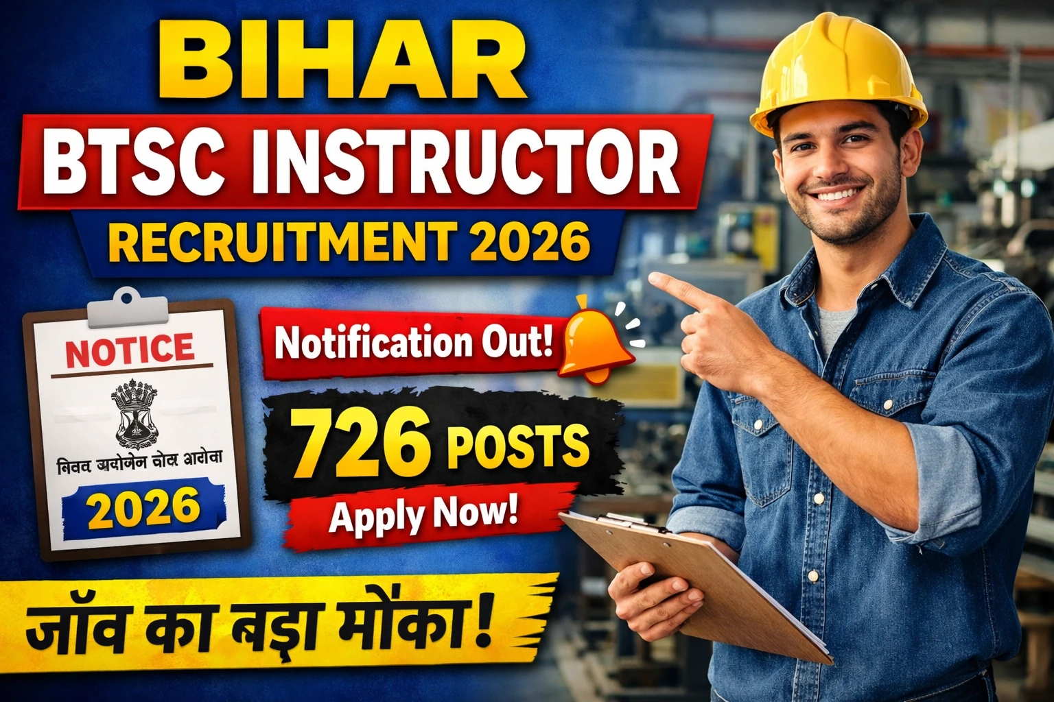 Bihar BTSC Instructor Recruitment 2026 Notification Out for 726 Posts