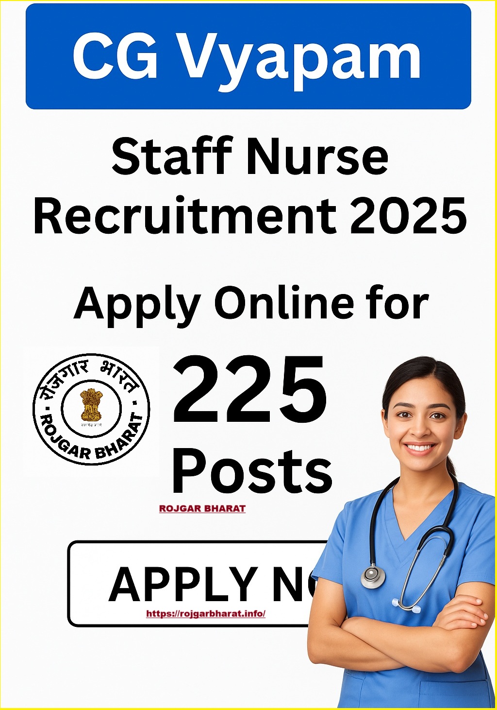 CG Vyapam Staff Nurse Recruitment 2025 Apply Online for 225 Posts