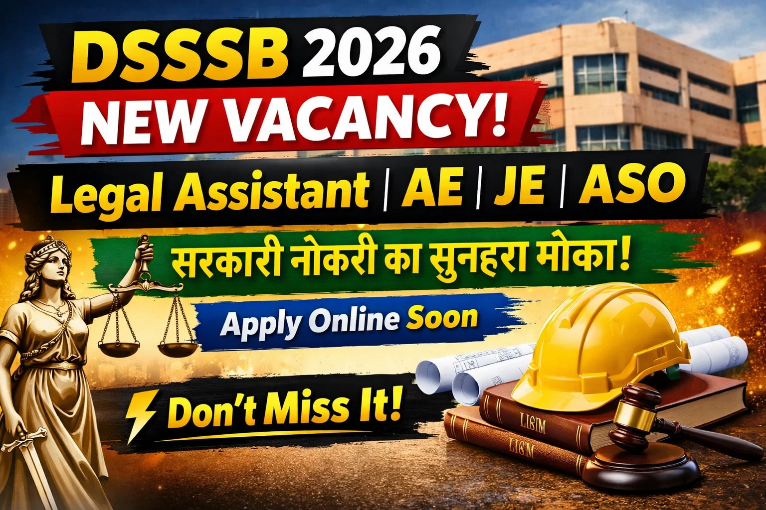 DSSSB Legal Assistant, AE, JE, ASO Recruitment 2026 