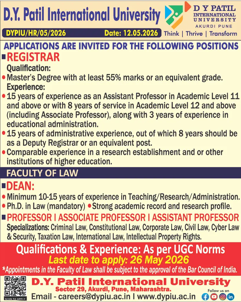 DYPIU University Teaching Non-Teaching Recruitment 2026