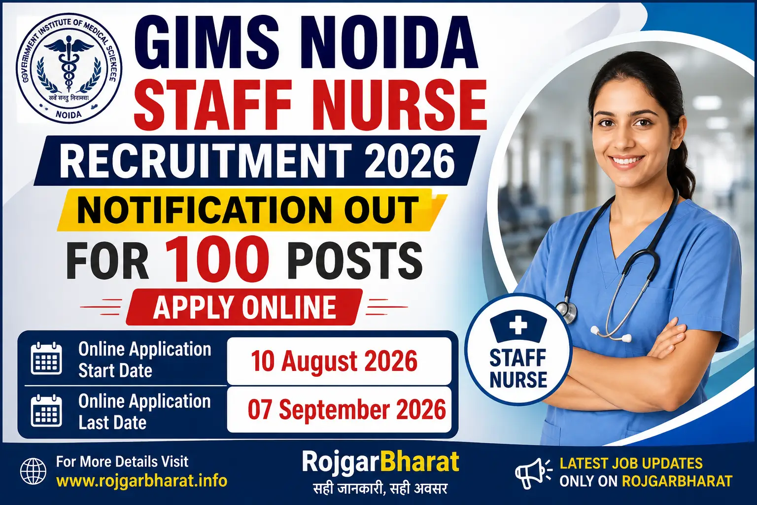 GIMS Noida Staff Nurse Recruitment 2026 Notification Out for 100 Posts – Apply Online