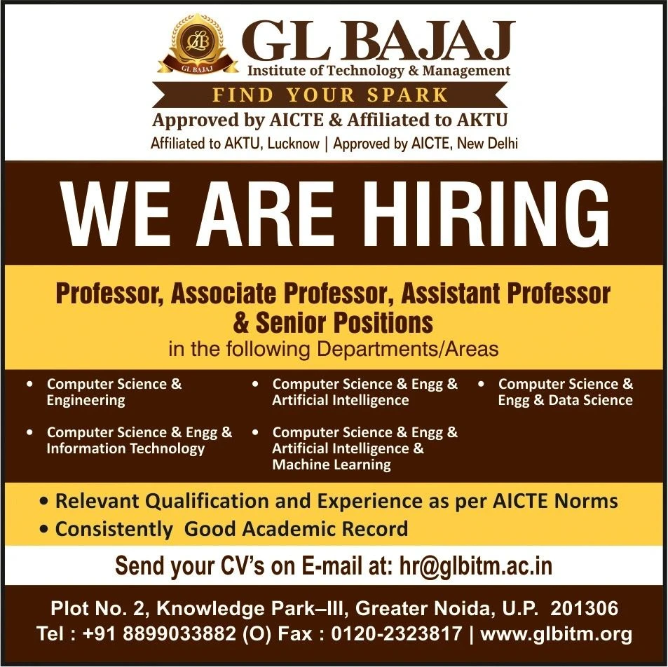 GLBITM Teaching Positions Recruitment 2026