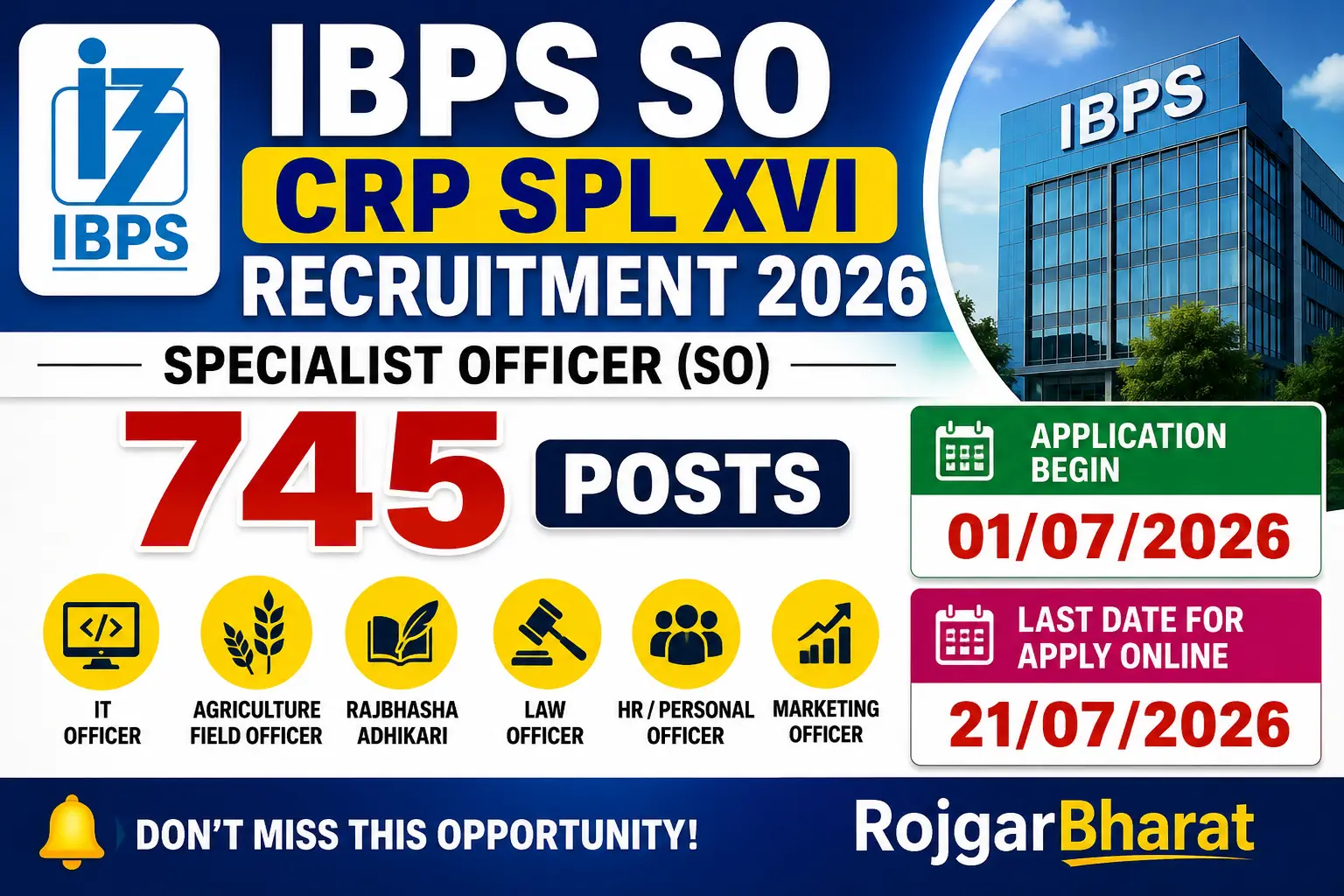 IBPS SO CRP SPL XVI Recruitment 2026 Online Form For 745 Posts