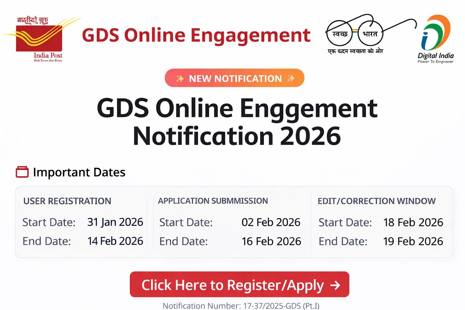 India Post GDS Recruitment 2026 Notification out 28740 Posts