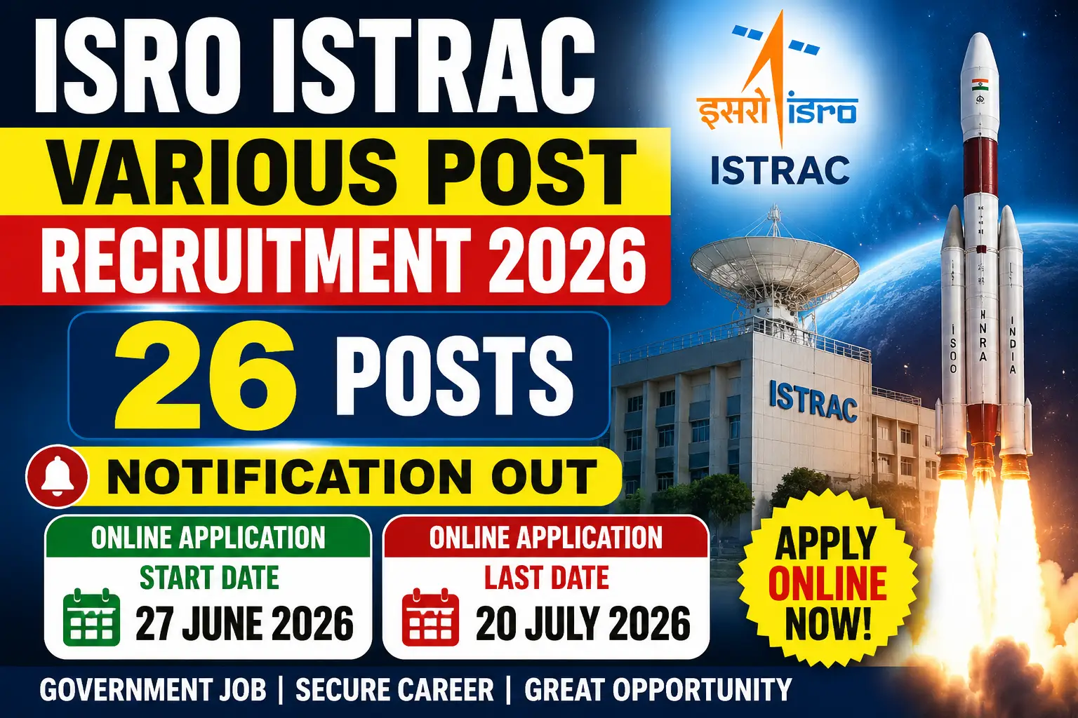 ISRO ISTRAC Various Post Recruitment 2026 Notification Out 26 Posts