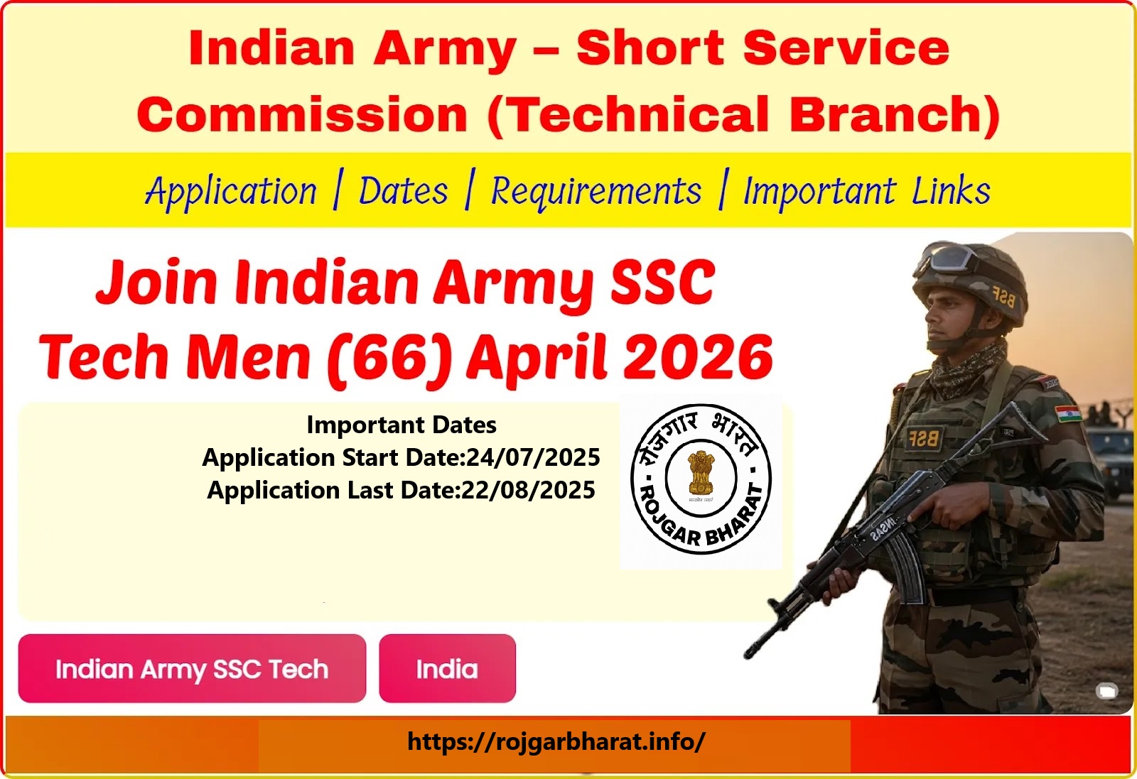 Join Indian Army SSC Technical April Men Recruitment 2025