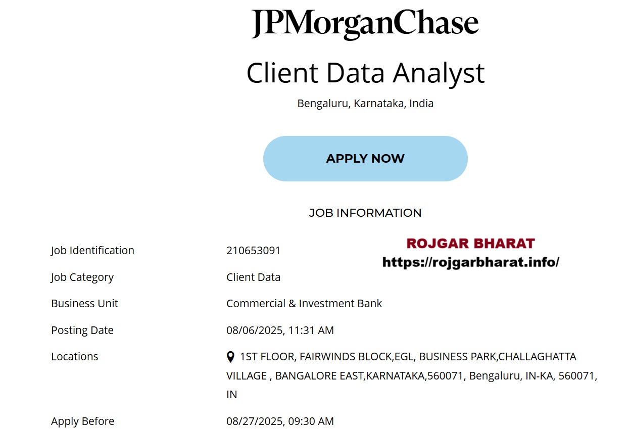 JPMorganChase Client Data Analyst Recruitment 2025