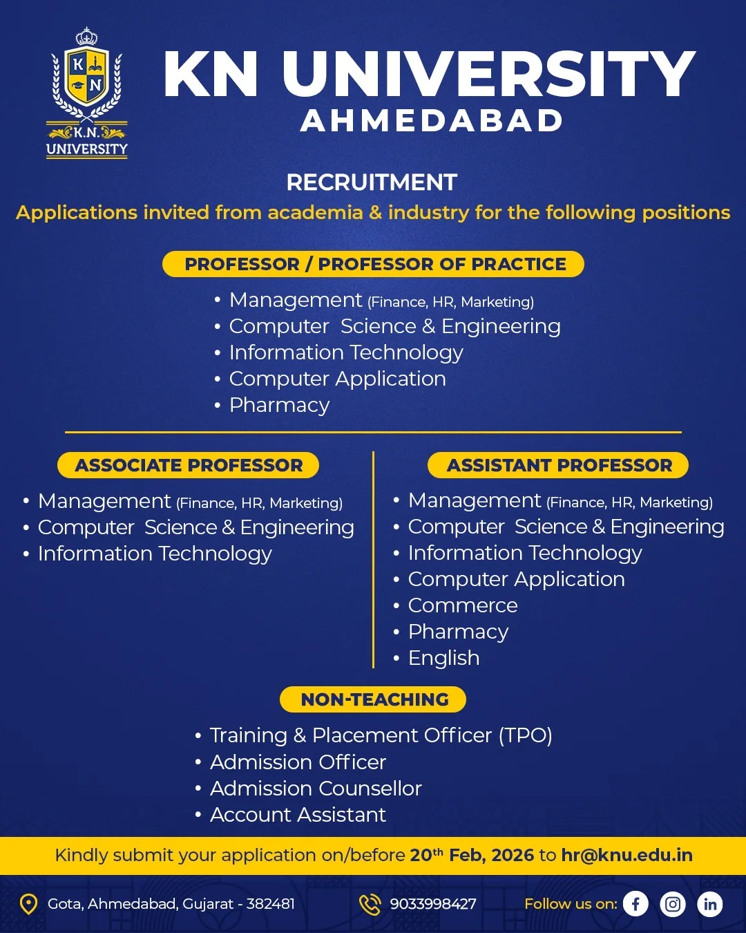 KN University Teaching Non-Teaching Recruitment 2026