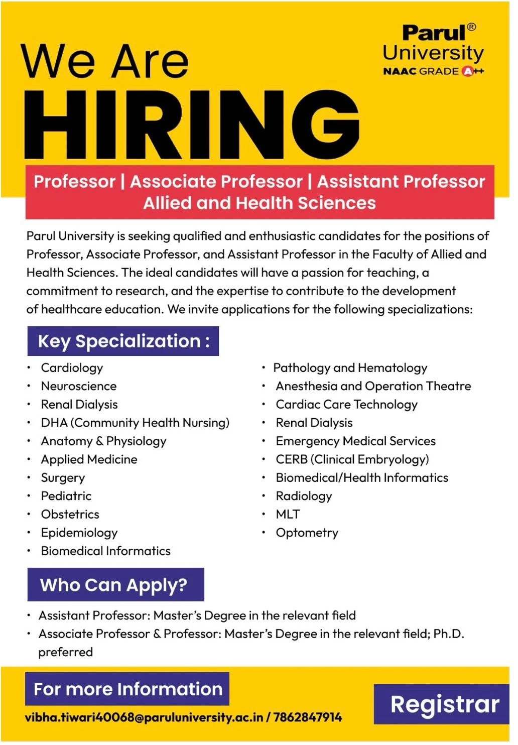 Parul University (PU) Teaching Recruitment 2026