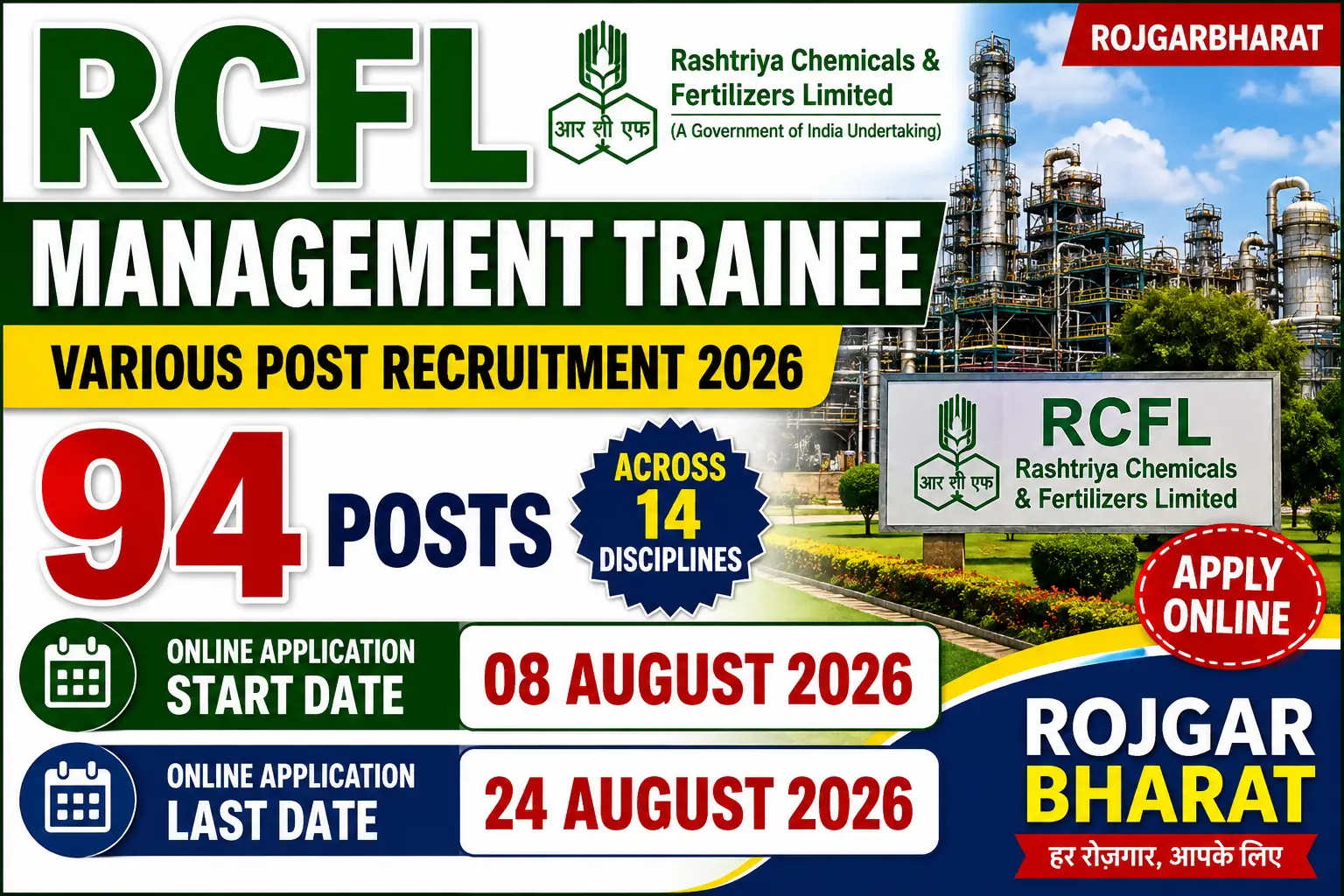 RCFL Management Trainee Various Post Recruitment 2026 Notification Out 94 Posts