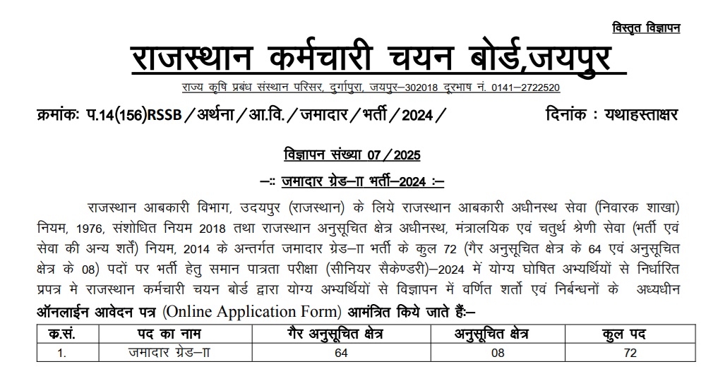 	
RSSB Jamdar Grade II Recruitment 2025 {542 Post} Notification Out 