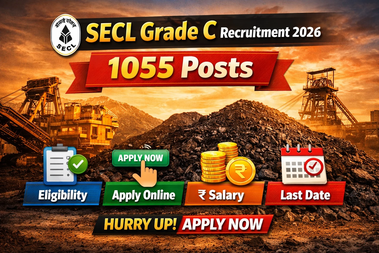 SECL Grade C Recruitment 2026: 1055 Posts, Apply Online Now