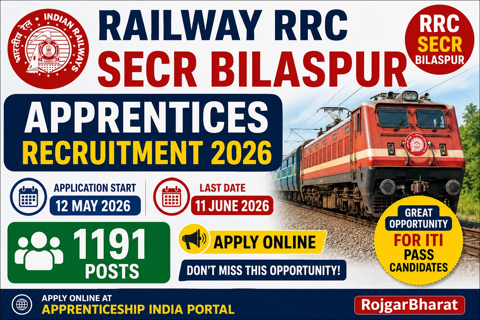 Railway RRC SECR Bilaspur Apprentices Recruitment 2026 Apply Online