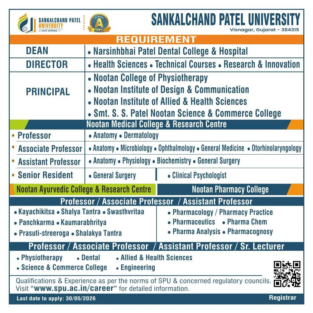 Sankalchand Patel University (SPU) Teaching Recruitment 2026