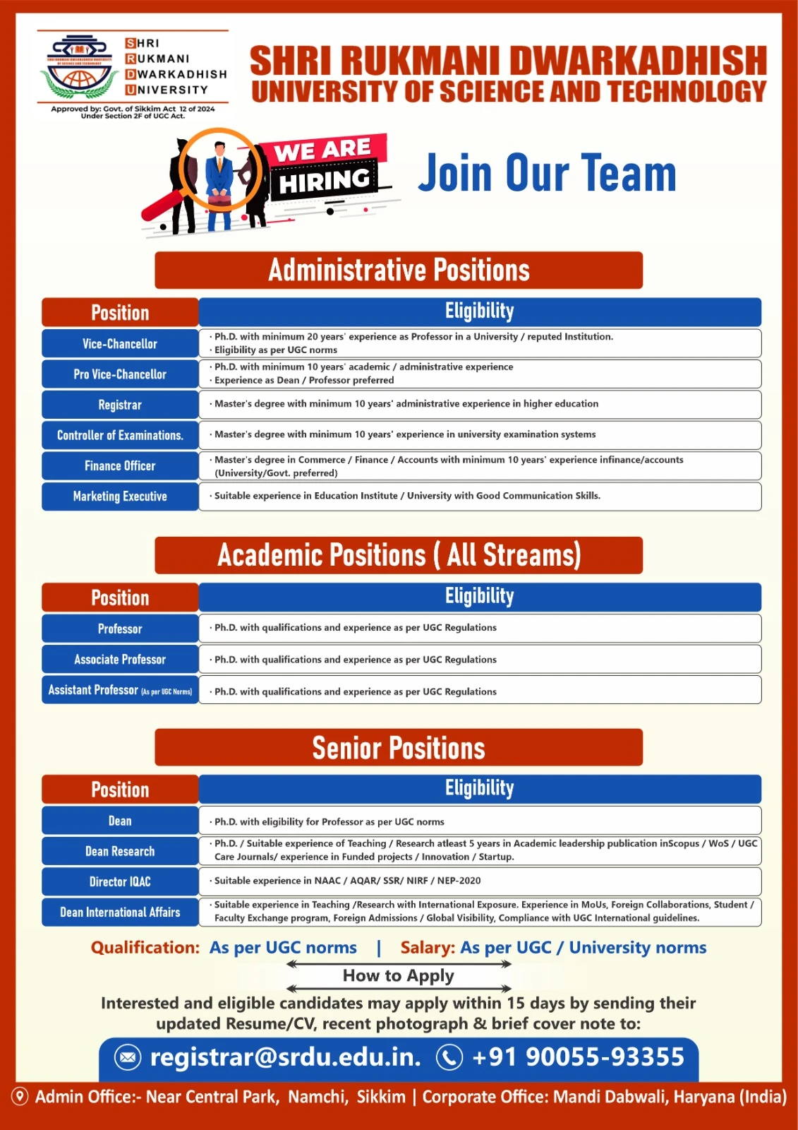 SRDU Sikkim Teaching Non-Teaching Recruitment 2026