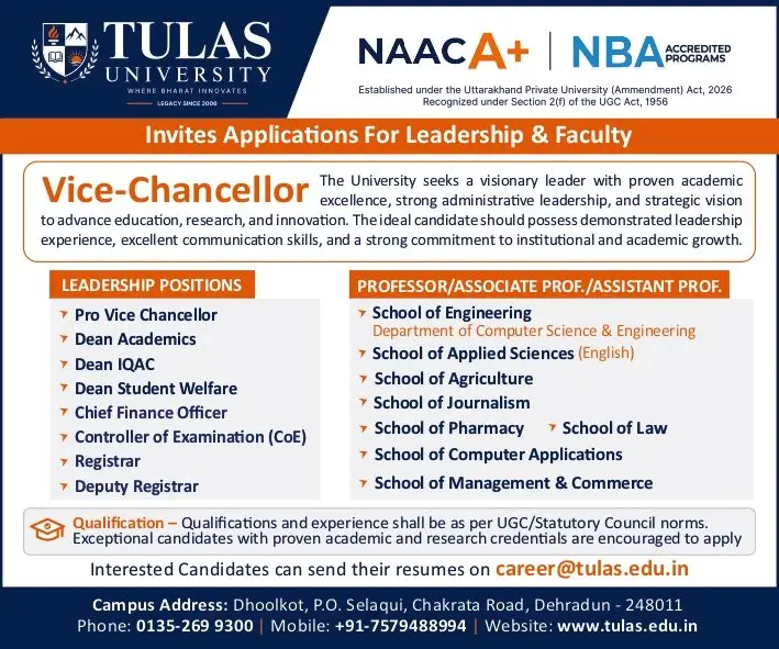 Tula's Institute, Uttarakhand Teaching Non-Teaching Recruitment 2026